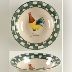 (5) Mulberry Ceramic Bowls with Rooster and Green Checkered Rim